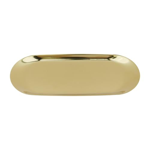 Dnyta 2Pcs Stainless Steel Decorative Tray, Decor Jewelry Dish for Dresser | Bathroom Decor Makeup Serving Trays Cosmetics Home Decor for Dresser, Keys Watch Wallet Trinket (9"x3.7", Oval, Gold) - style: Oval gold style (1pcs)