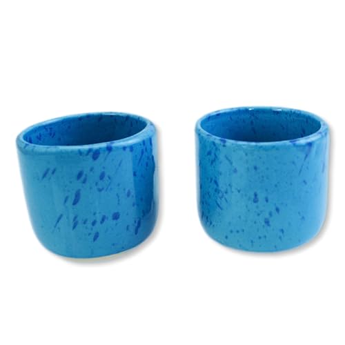 roro 8 oz Coral Blue Ceramic Sipper Cups – Set of 2 Artisan Speckled Stoneware, Lead-Free Glaze, Microwave, Dishwasher & Oven Safe, for Coffee, Tea, Cocoa & Other Drinks - color: Coral Blue Sipper Cup x 2