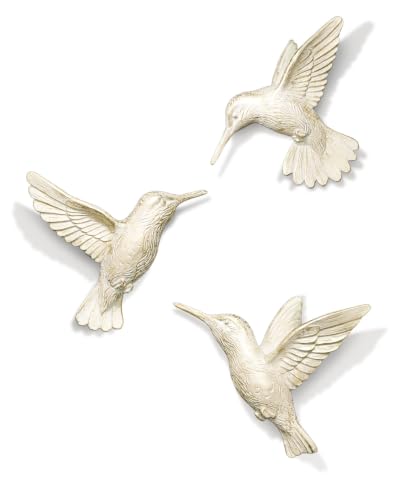 GUSFREUD 3D Hummingbird Wall Decor Set - Gold Resin Bird Wall Decor for Living Room, Bedroom and Gallery Walls - Ivory Gold - Set of 3 - color: Ivory Gold