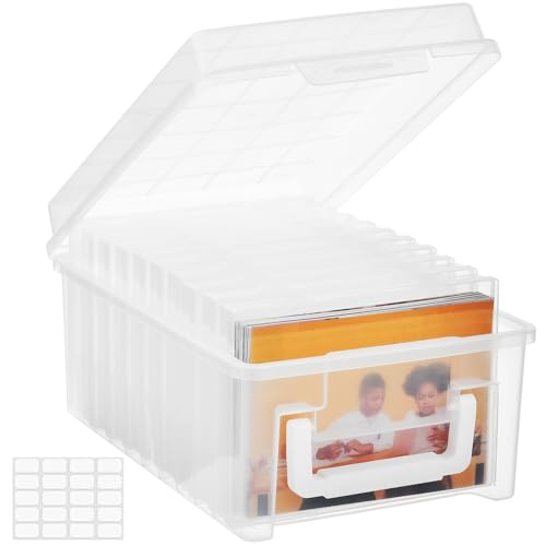 ALINK Photo Storage Box 5 x 7 In Photo Case, 10 Inner Large Photo Keeper, Clear Photo Storage Container, Seed Craft Cards Pictures Organizer, Plastic Office Organizer with 1 Label Sticker - size: 5" X 7"