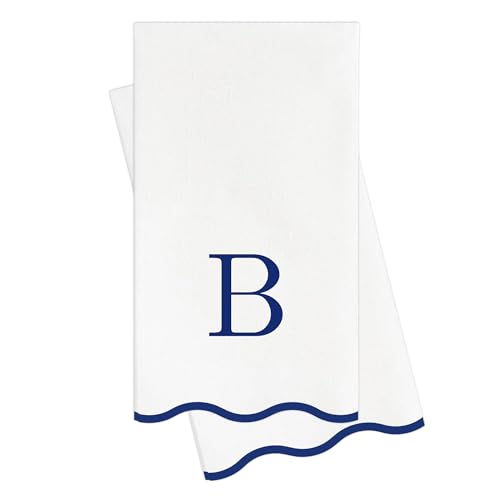 Stxy's Monogram B Napkins (Bleed-Free Ink) Scalloped Navy Blue Letter, 40ct | Monogram B Hand Towels for Bathroom, Decorative Scalloped Paper Dinner Napkins for Wedding, Birthday, Hostess & Preppy Gifts - style: B
