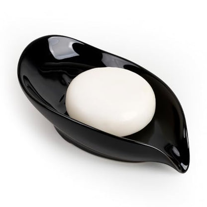 Soap Dish, Self Draining Soap Holder, Leaf Shape Ceramic Bar Soap Holder Drain Soap Dishes for Bathroom Sink Kitchen, Easy to Clean, Keeps Soap Dry, Black, ANTIS'S HOME - color: Black-1pcs-enhanced Draining