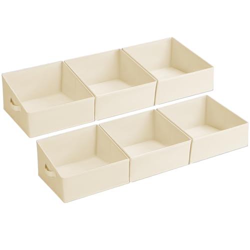DIMJ Closet Storage Bins - Fabric Storage Baskets for Shelves, Collapsible Clothes Organizer with Handles for Purse, Toys, Books, Towel, Clothes, 6 Pack, Beige - color: Beige, size: 6 Bins 11.4"x11.4"x7.8"