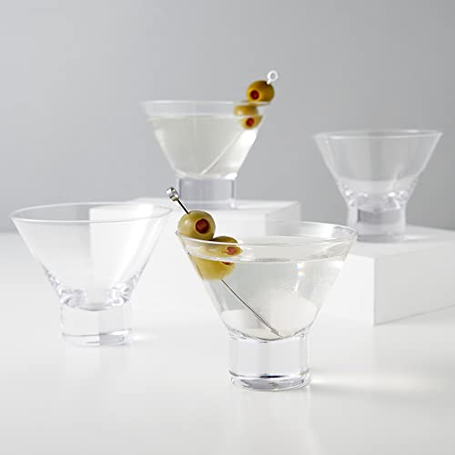 Viski Crystal Stemless Martini Glasses - Fun Cocktail Glasses, Crystal Clear Coupe Glass Gift Set, 7.5 oz, Martini Glasses Set of 4 - style: Stemless Martini Glasses