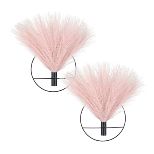 Pretty Jolly Boho Pampas Wall Decor Black Metal Wall-Mounted Art | Morden Artificial Greenery Display，2 Pack Hanging Planter For Living Room, Bedroom, Bathroom, Dining room - color: 20-pampas-IcePink - Black Ring, size: S 7.8inch (Black Ring)