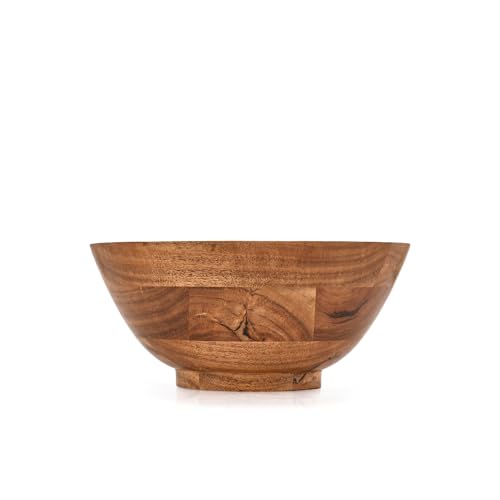 EDHAS Fruit Bowl Acacia Wood Round Shaped Serving Bowl for Salad, Vegetables and Fruit,Single (9" x 9" x 4")