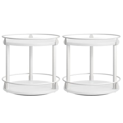 Spice Rack, Set of 2 Lazy Susan Organizer, 2-Tier Turntable Organizer For Cabinet, Compact and Versatile, for Kitchen Countertop, White SR22L2WW - color: White, size: 10.2" x 10.2" x 11"