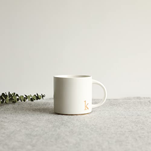 COLLECTIVE HOME Ceramic Coffee Mug, 15 oz Monogram Cup with Gift Box(K) | Dishwasher Safe, Engraved Gold Letter , Personalized Housewarming Birthday Present, Christmas Thanksgiving Mothers Day Gifts - color: gold-k