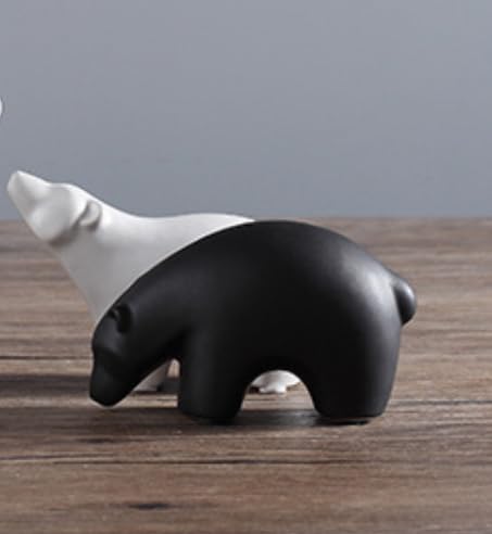 Modern Ceramic Bear Figurines, Black and White, Set of 2, Home Decor Sculptures (Middle)