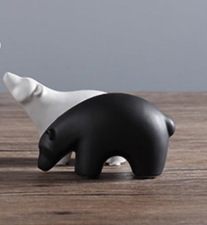Modern Ceramic Bear Figurines, Black and White, Set of 2, Home Decor Sculptures (Middle)