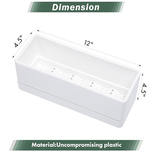 D'vine Dev Rectangular Planter, 12 x 4.5 in, White, Set of 1, 76-X-A-1 | Minimalist Design, Large Planting Capacity, Drainage Holes & Saucer, Thick-Walled Durable Build, Ideal for Windowsills - color: White