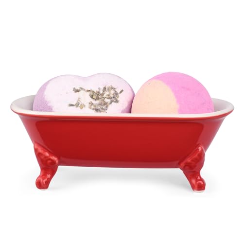 6.5" Ceramic Mini Decorative Clawfoot Bathtub Bar Soap Dish, Kitchen Sponge Holder and Shower Tray for Bathroom, 1 Pack(Chili) - color: Chili