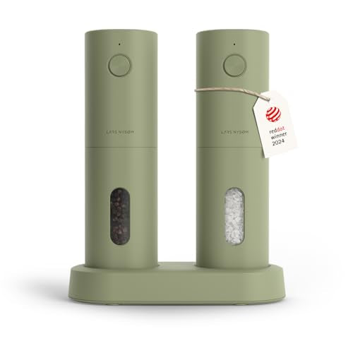 LARS NYSØM Electric Salt and Pepper Grinder Set, USB Rechargeable, Automatic Salt and Pepper Mills, Spice Shakers Refillable with LED Light, Adjustable Coarseness, Ceramic Grinder (Sage Green) - color: Sage Green