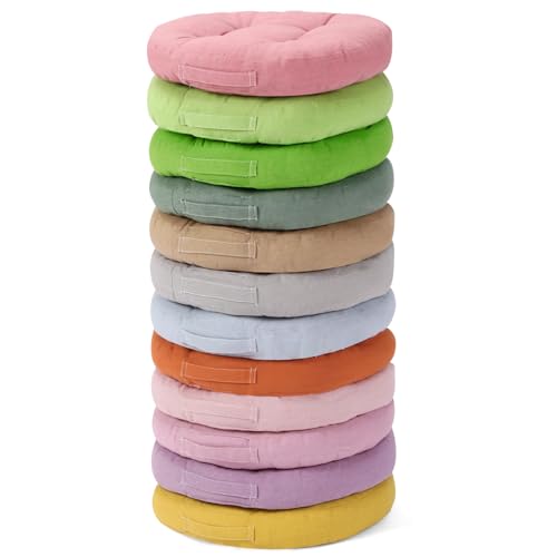 Gerrii 12 Pcs Classroom Floor Cushions 15"x15" Kids Flexible Floor Seating Cushions with Handles Bulk Classroom Chair Pillows for Kindergarten Daycare Nursery(Novel Color,Round) - color: Novel Color, style: Round