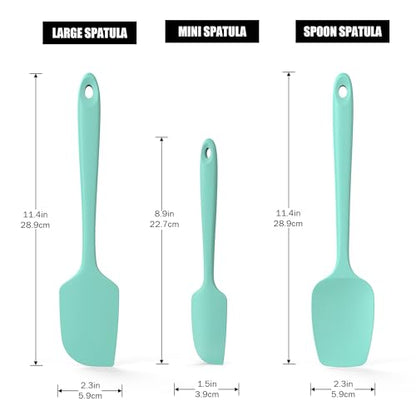 Doosu 12in Kitchen Tong for Cooking - 600°F Heat Resistant Food Tong with Non-Scratch Silicone Tips & 3-Piece Silicone Spatula Set Kitchen Food Grade BPA Free Baking Supplies Cooking Tools (Aqua Sky)