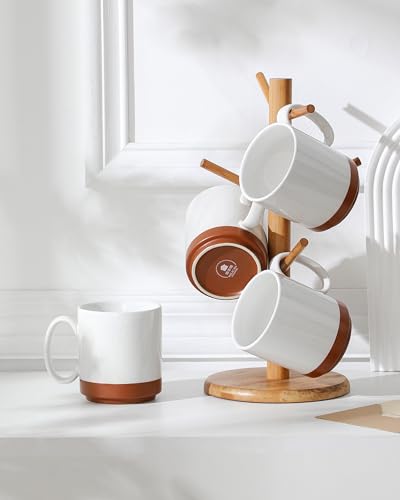 MALACASA 16oz Ceramic Coffee Mugs Set of 4, Stackable Coffee Cups with Straight-Sided Design, Mugs for Coffee, Latte, Tea, Hot Chocolate, Cappuccino and Cocoa, Microwave & Dishwasher Safe, Khaki White - color: Straight-Khaki White, size: 16 Oz