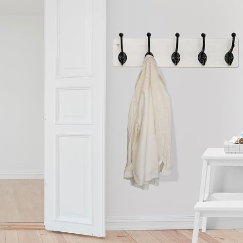 WEBI Rustic Coat Rack Wall Mount,5 Cast Iron Coat Hooks Wall Mounted,Heavy Duty Wall Coat Hanger Hooks for Hanging Coats,Clothes,Black on White,2 Packs - color: White, size: 17 Inch(2 Packs)