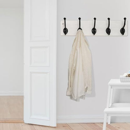 WEBI Rustic Coat Rack Wall Mount,5 Cast Iron Coat Hooks Wall Mounted,Heavy Duty Wall Coat Hanger Hooks for Hanging Coats,Clothes,Black on White,2 Packs - color: White, size: 17 Inch(2 Packs)