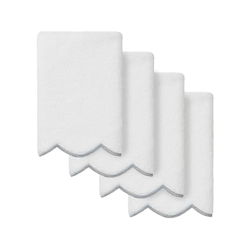 Grace Scallop Personalized Fingertip Towels, Grey 4 Piece Custom Fingertip Towels, Monogrammed Towels in Soft Turkish Cotton for Elegant Bathroom Decor-Grey-4 Pcs Fingertip Towel - color: Grey, size: 4 Pcs Fingertip Towel