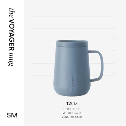 Simple Modern Voyager Signature Mug | Travel Coffee Tumbler with 360° Lid and Handle | Ceramic-Lined Insulated Stainless Steel Iced Cold Brew Cup | 12oz, Blue Dune - color: -Blue Dune