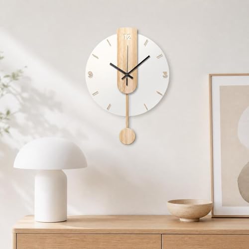 Qianly Wall Clock Silent Minimalist Hanging Timepiece Wooden Modern Finish Quiet Movement Acrylic Decor Suitable for Family Gatherings Office Living Room, S