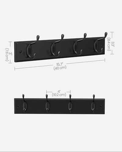 SONGMICS Wall-Mounted Coat Rack, Hook Rack, 4 Dual Metal Hooks, Black | For Coats, Bags, Keys, in the Entryway, Bedroom, Living Room ULHR023B01 - color: Black, size: 1 Pack-4 Hooks, style: Without Shelf