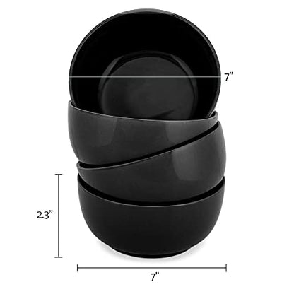 Elanze Designs Bistro Glossy Ceramic 7 inch Dinnerware Bowls Set of 4 - Perfect for Everyday uses from Pasta to Salad, Cereal to Ice cream, Ramen to Pho, Black - color: Black, style: 7 inch Cereal Salad