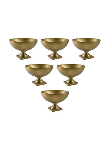 Serene Spaces Living Antique Brass Pedestal Bowl, Vintage Wedding Centerpiece, Fruit, Flower Vase for Dining Table, Entry Way, Console Table, Holiday Decor, 10" Diameter & 6.75" Tall, Set of 6 - size: 10" Diameter & 6.75" Tall, Set of 6