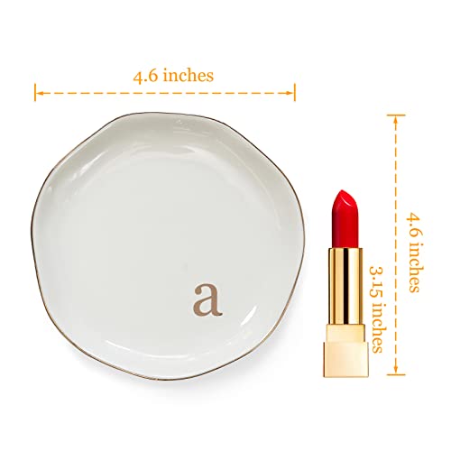 Initials Ring Dish Jewery Tray with Personalized A-Monogrammed Engagement Wedding Gifts for Friends,Sister,Birthday Christmas Gifts for Women,Ceramic White - style: a
