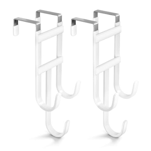 BAKON Over the Door Hooks, 2 Pack Heavy Duty Triple Hanger Fits Doors 1.6" | Non-Slip Rubber Coated, Hold 100LBS, No Drilling, Hanging for Towels Clothes Bag Robe, Space Saving for Dorm Bathroom Bedroom - color: White, 2 Pack