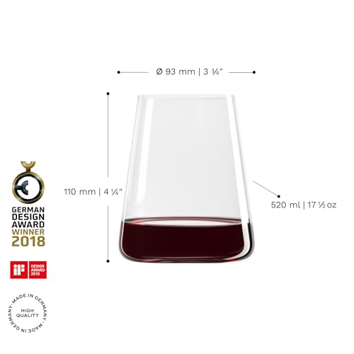 Stölzle Lausitz Stemless Red Wine Glass Power Set of 4, 17.5 oz – Modern Stemless Wine Glasses for Maximum Aroma – Flat Red Wine Glasses in Crystal Glass–Dishwasher & Break-Resistant, Made in Germany - size: 4 Pieces (1 Pack)