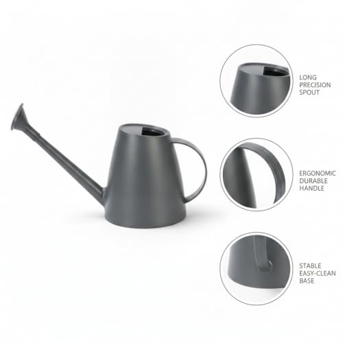 1.8L Long Spout Watering Can for Indoor Plants, Durable PP Plastic Pot Waterer with Precise Flow Control for Home Garden, Balcony & Windowsill - color: Gray