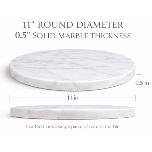 11-Inch Round Marble Cheese Cutting Board, White | Solid Natural Stone, Cutting Board & Charcuterie Serving Tray, Non-Slip Feet, 0.5" Thick, Easy to Clean - color: White, size: 11"L x 11"W