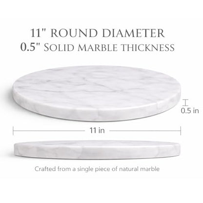 11-Inch Round Marble Cheese Cutting Board, White | Solid Natural Stone, Cutting Board & Charcuterie Serving Tray, Non-Slip Feet, 0.5" Thick, Easy to Clean - color: White, size: 11"L x 11"W