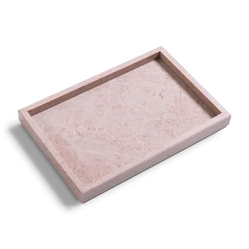 Yew & Tulip Natural Pink Marble Vanity Tray, Nature Rose Cream Marble Serving Tray for Bathroom, Kitchen, Vanity, Home Decor, Wedding etc. (12" x 8" x 1.2") - color: Pink
