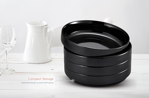 KooK Pasta Bowl, Bowl Plate, Low Bowl, Plate Bowls, Ceramic Large Shallow Bowls, Microwave and Dishwasher Safe, Great for Soups and Salads, Glossy Porcelain, 47 oz, Set of 4, Black - color: Black