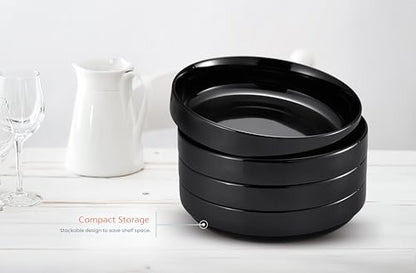 KooK Pasta Bowl, Bowl Plate, Low Bowl, Plate Bowls, Ceramic Large Shallow Bowls, Microwave and Dishwasher Safe, Great for Soups and Salads, Glossy Porcelain, 47 oz, Set of 4, Black - color: Black