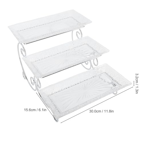 3 Tier Serving Tray, 3 Tiered Serving Stand Glass Platters and Trays with Stainless Steel Rack for Dessert Appetizer Fruit Cupcake Buffet Food Display, 11.8in