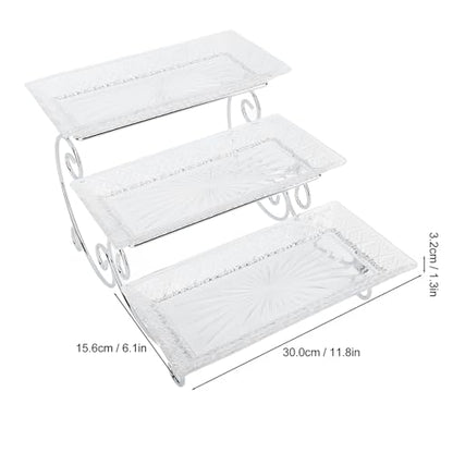 3 Tier Serving Tray, 3 Tiered Serving Stand Glass Platters and Trays with Stainless Steel Rack for Dessert Appetizer Fruit Cupcake Buffet Food Display, 11.8in