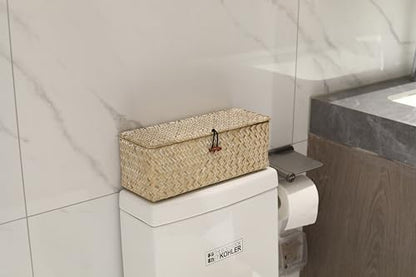 3 Section Seagrass Storage Basket, Handmade Shelf Baskets with Lid for Bathroom/Closet/Livingroom - color: Whitewash 3 Section with Lid