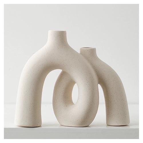 Hug Donut Decorative Vase Set - Modern Nordic Boho Style Vases Home Decor, Matte Ceramic Decorations for Living Room Shelf, Bookshelf Mantle Entryway Table or Console Décor (Cream White) - color: Cream White