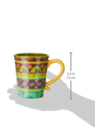 Tunisian Sunset 18 oz. Ceramic Mugs, Set of 4 – Multicolor Boho Coffee & Tea Cups with Bold Folk Art Patterns, Microwave & Dishwasher Safe, Eclectic Kitchen Gift Set for Beverage Lovers (Pack of 3) - size: 18 Ounces (Pack of 3)