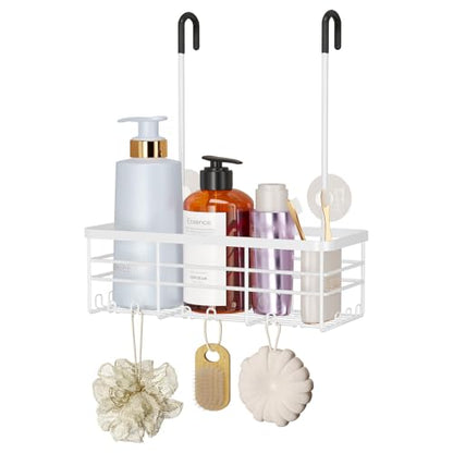HapiRm Hanging Shower Caddy Organizer - No Drilling Shower Organizer with Hooks, Rustproof & Waterproof 304 Stainless Steel Bathroom Shelves - White (1 Basket) - color: White-1 Basket