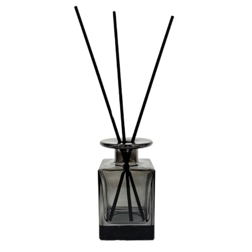 150ml/5oz Glass Square Wide Mouth Diffuser Bottle Empty Refillable Essential Oil Jar Perfume Container Home Fragrance Scented Oils Holder for Bathroom Décor (Translucent Gray) - color: Translucent Gray