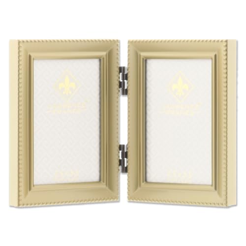 Lawrence 11423D Brushed Brass Hinged Double 2.5x3.5 Picture Frame-Beaded Edge Design - color: Satin Gold, size: 2.5x3.5 Double