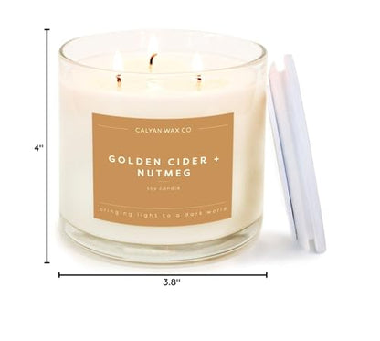 Calyan Wax Co. Golden Cider & Nutmeg 3 Wick Scented Candle - 43 Hour Burn | Made in the USA Luxury Clean Soy Wax Candles - Long Lasting Large Glass Jar Candle for Home - 3 Wicks - 14.9oz - color: Golden Cider + Nutmeg