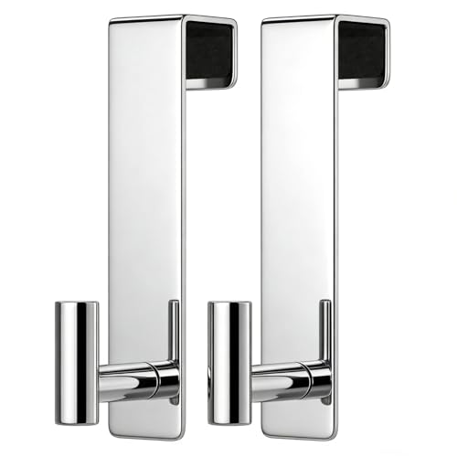 PMMASTO 2-Pack Over The Door Hooks - Rustproof Stainless Steel Door Hangers for 1-3/4 Inch Doors, Non-Marking and Tool-Free Easy Install (Polished Silver, T Shape-Fits 1-3/4" Thick Door) - color: Polished Silver, size: 7.5 Inch-2 Pack, Fits 1-3/4" Thick