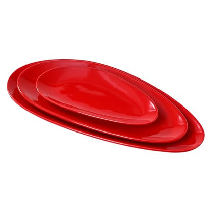 vicrays Large Oval Serving Platters, 16"/14"/10" Porcelain Serving Platters for Party, BBQ,Stackable Serving Trays Serving Plates for Appetizers, Sushi, Restaurant, Dessert, Set of 3 (Red) - color: Red