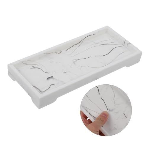 NUOBESTY Marble Design Synthetic Bathroom Vanity Tray Jewelry Holder Cosmetics Storage Organizer White Bathroom Countertop Accessory