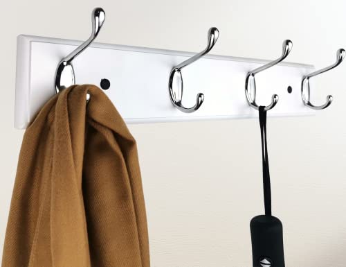 4 Silver Hooks Wood Coat Rack Wall Mount, 17.3’’, Heavy Duty Hooks for Hanging Clothes,Hat,Backpack etc, Great Modern Wall Decoration for Entryway Hallway Mudroom Farmhouse,White - size: Small-17.3in(44cm),4 Silver Hooks, style: Modern